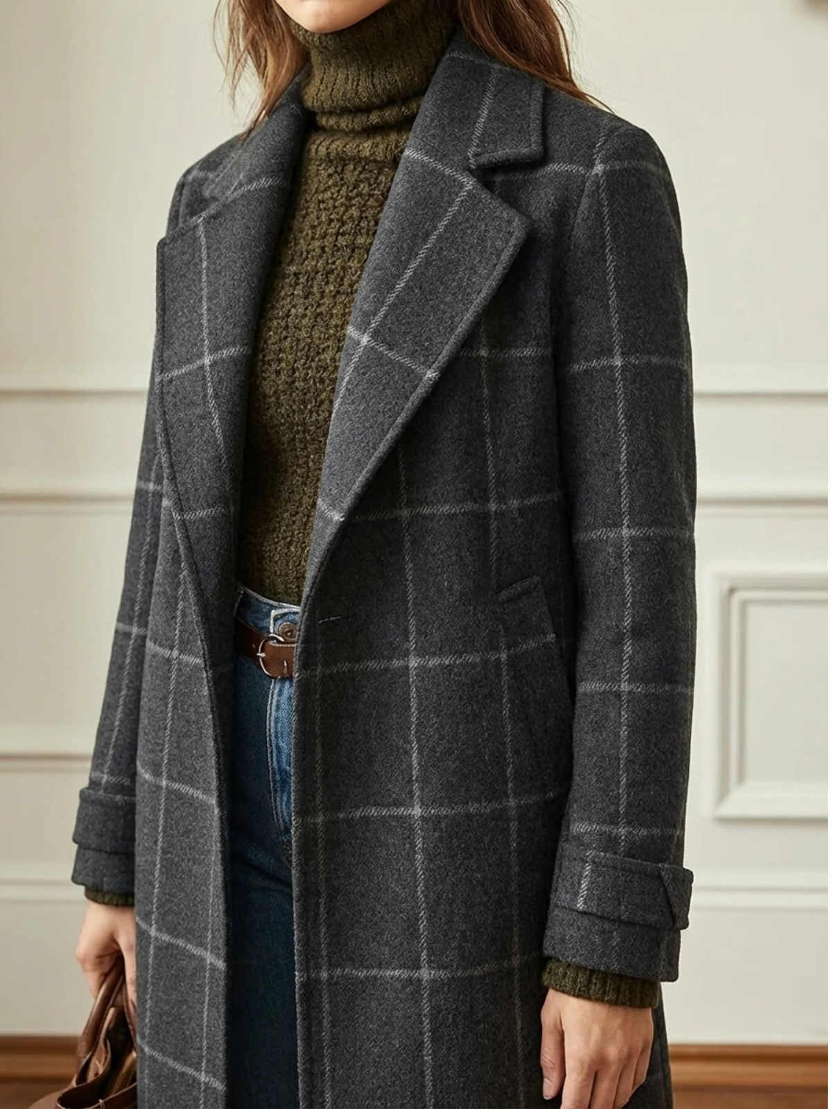 Elowen | Check Wool-Blend Long Coat