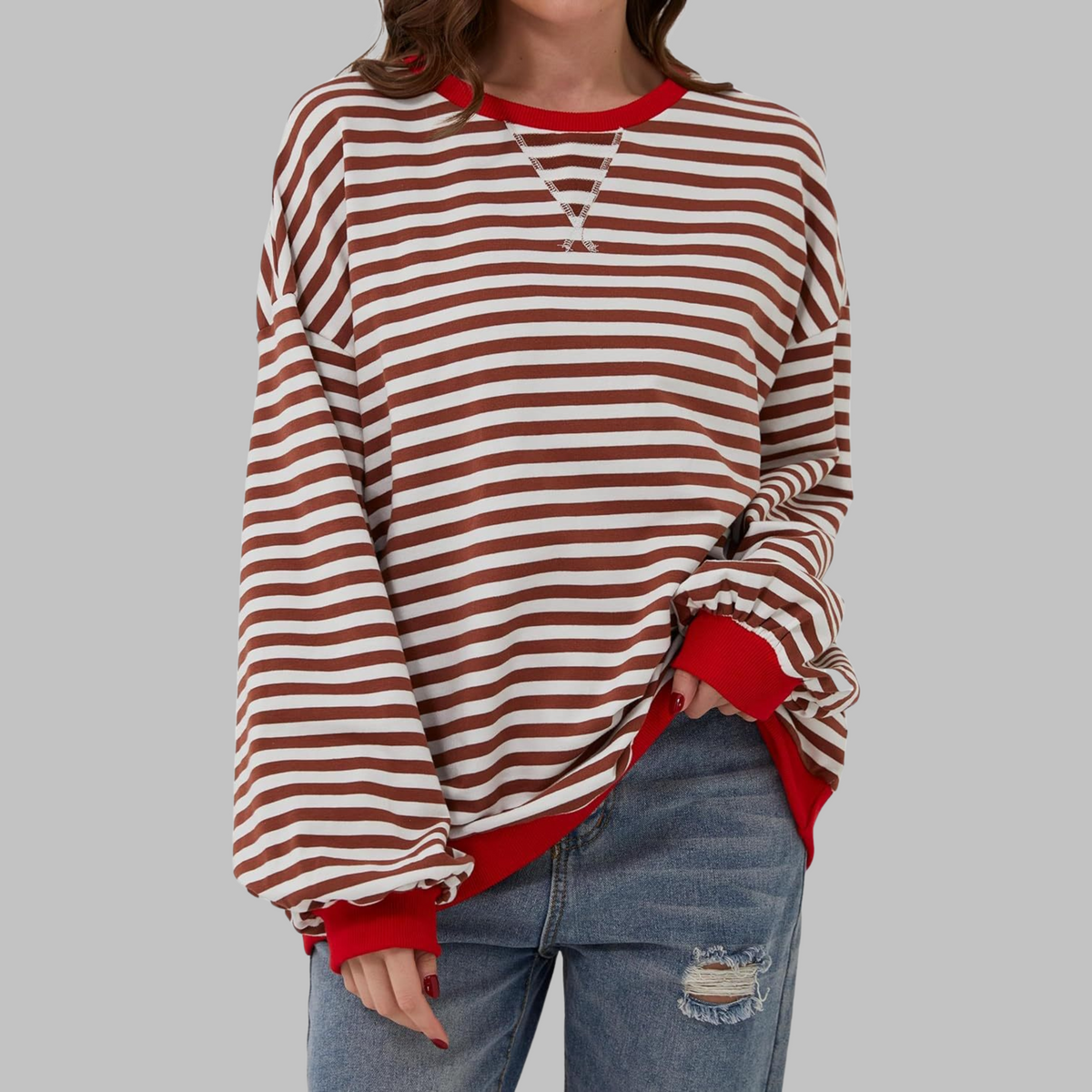 Belleford | Striped Long-Sleeve Crew Neck Sweatshirt