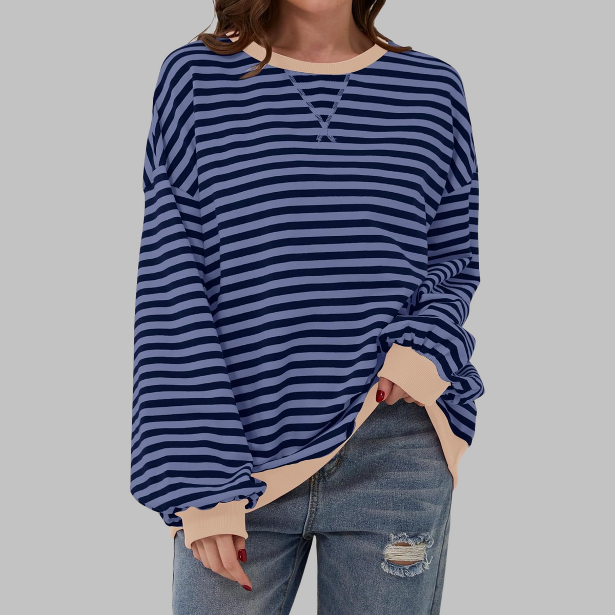 Belleford | Striped Long-Sleeve Crew Neck Sweatshirt