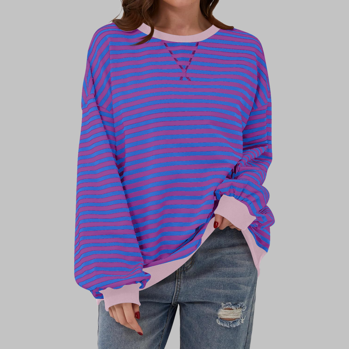 Belleford | Striped Long-Sleeve Crew Neck Sweatshirt