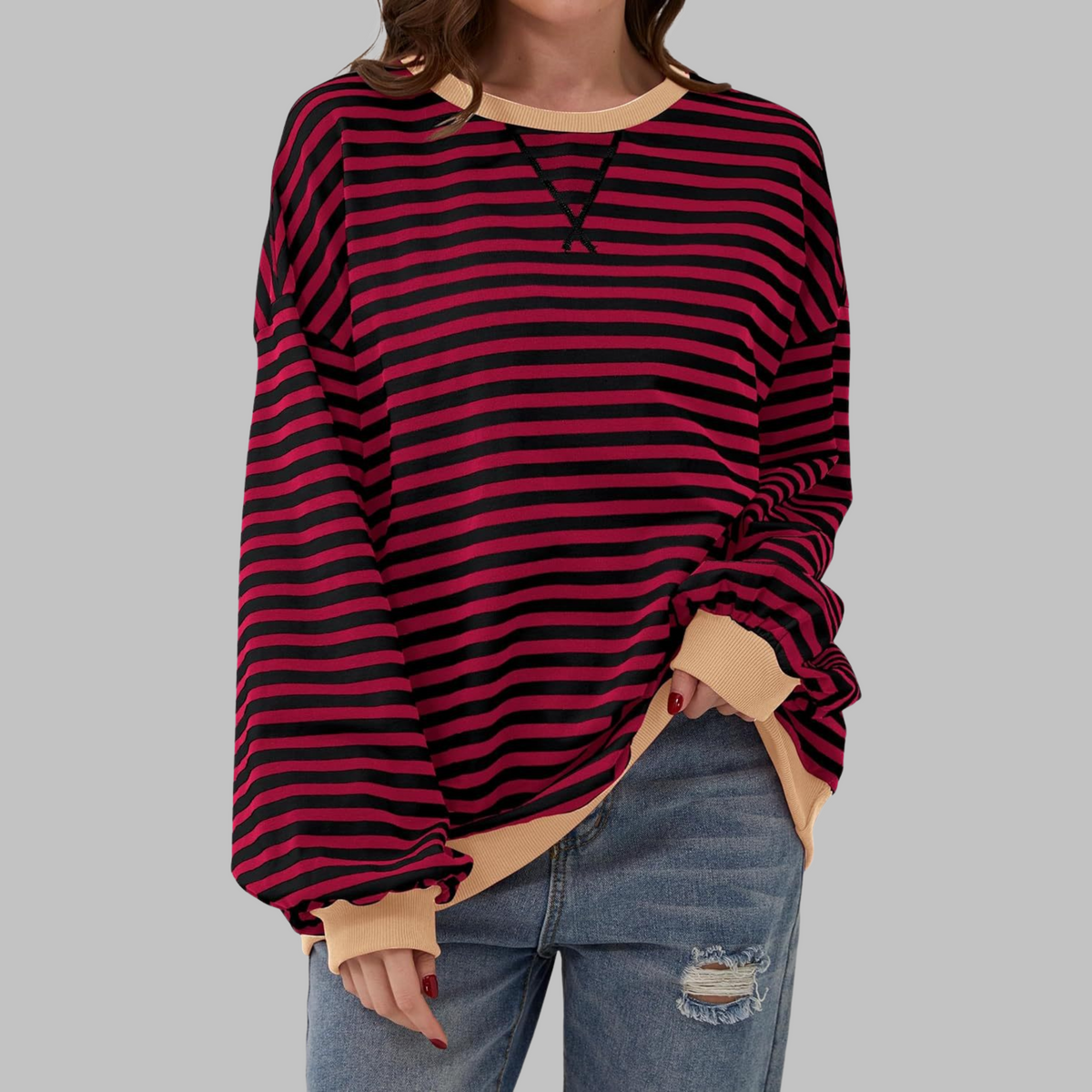 Belleford | Striped Long-Sleeve Crew Neck Sweatshirt