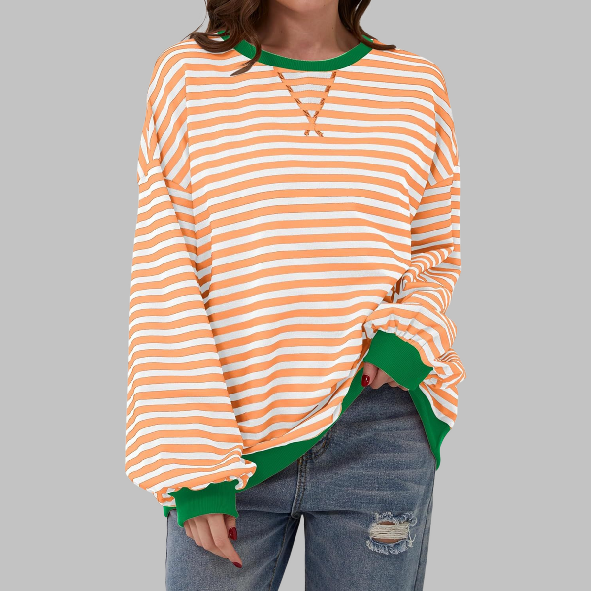 Belleford | Striped Long-Sleeve Crew Neck Sweatshirt