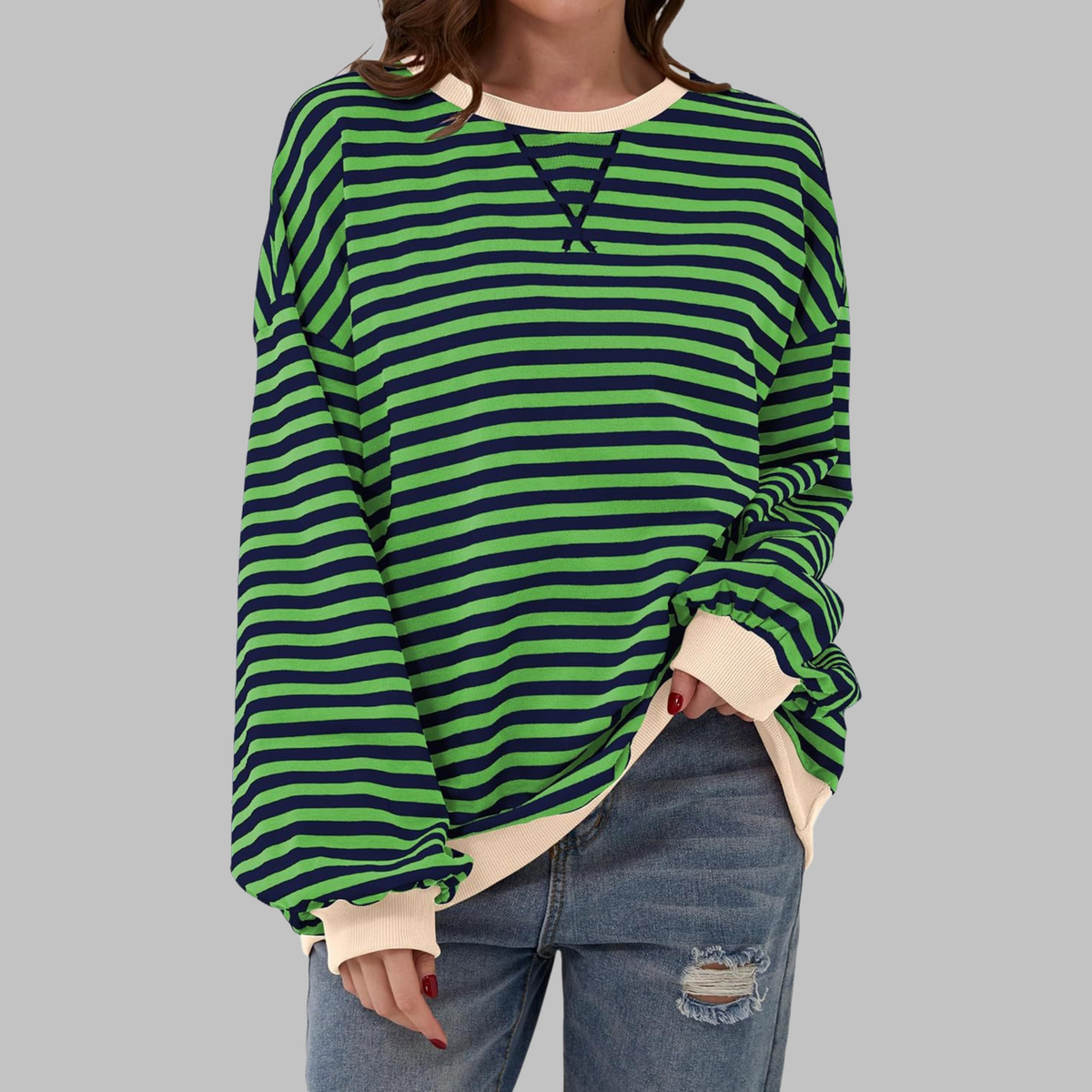 Belleford | Striped Long-Sleeve Crew Neck Sweatshirt