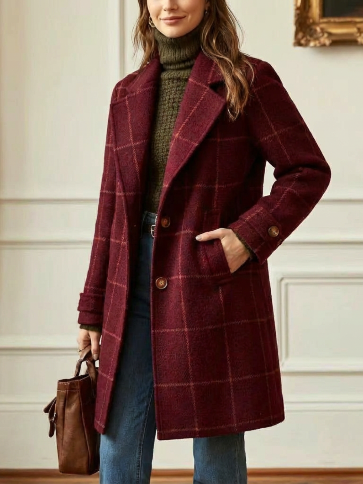Elowen | Check Wool-Blend Long Coat