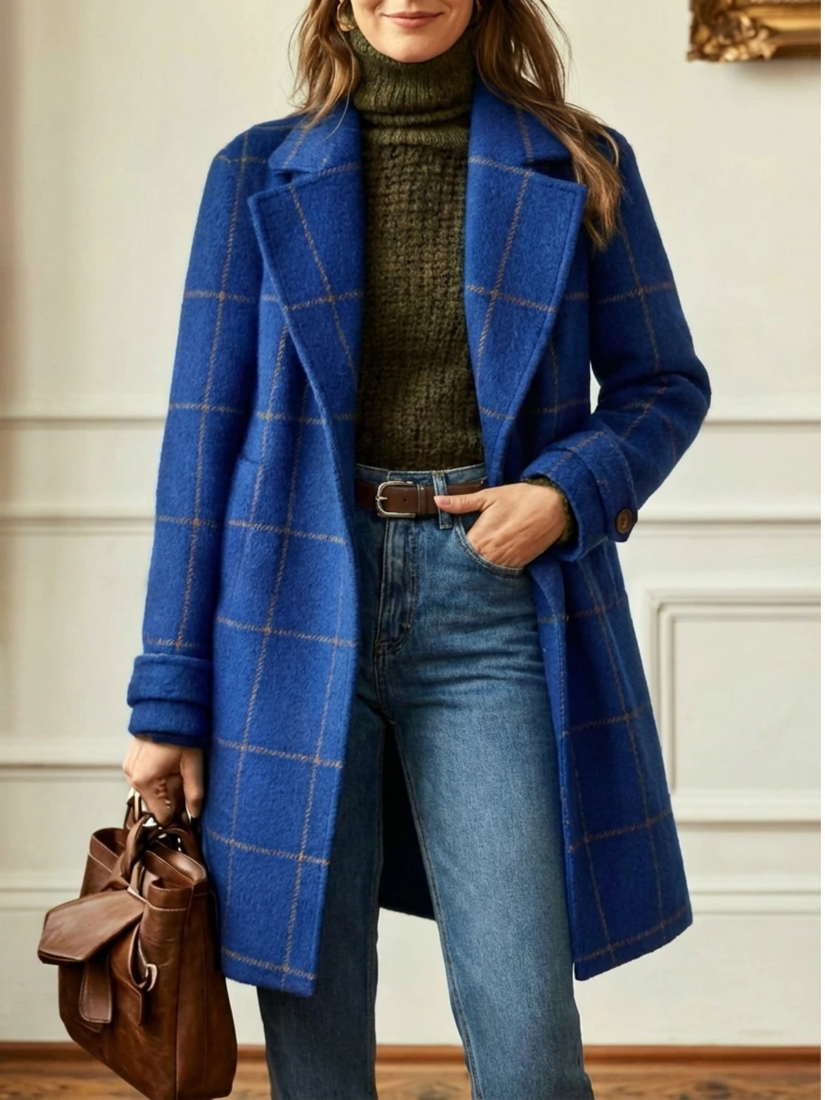 Elowen | Check Wool-Blend Long Coat