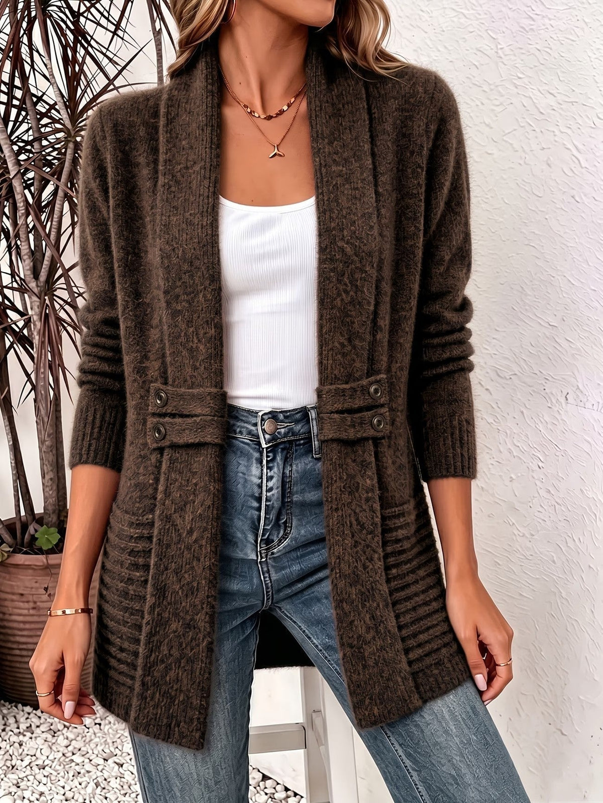 Cynthia | Cosy Ribbed Button-Tab Cardigan