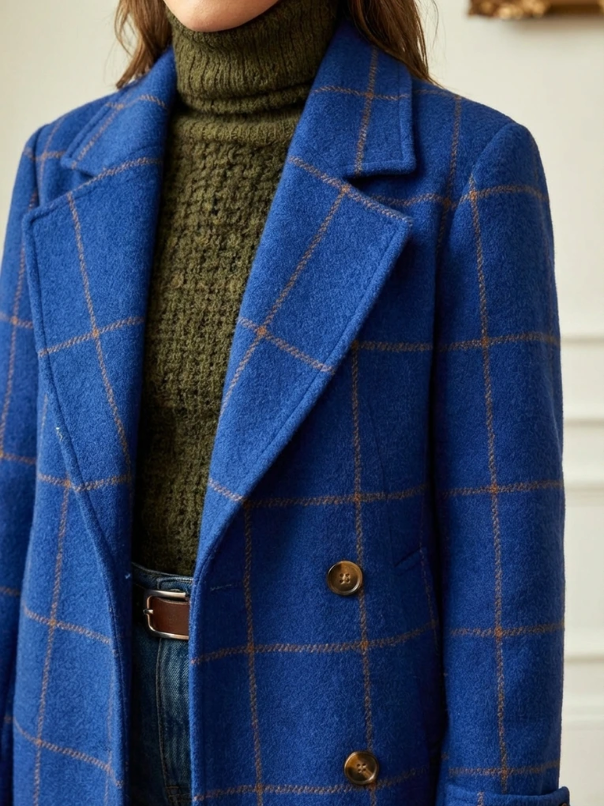 Elowen | Check Wool-Blend Long Coat