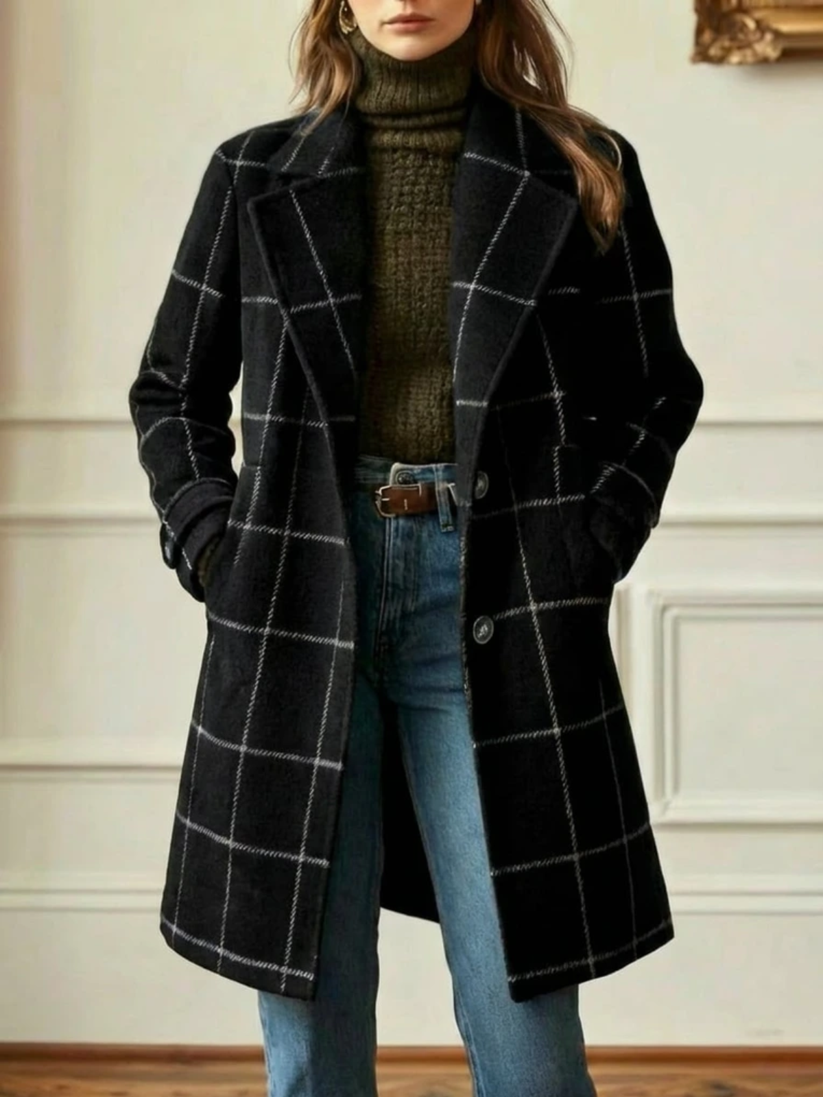 Elowen | Check Wool-Blend Long Coat