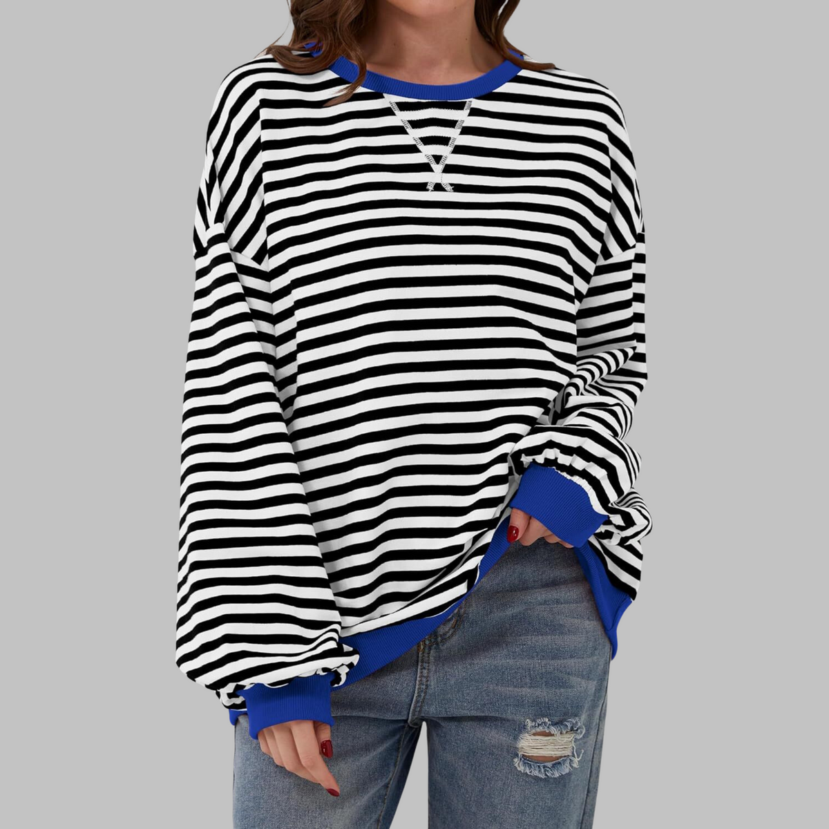 Belleford | Striped Long-Sleeve Crew Neck Sweatshirt
