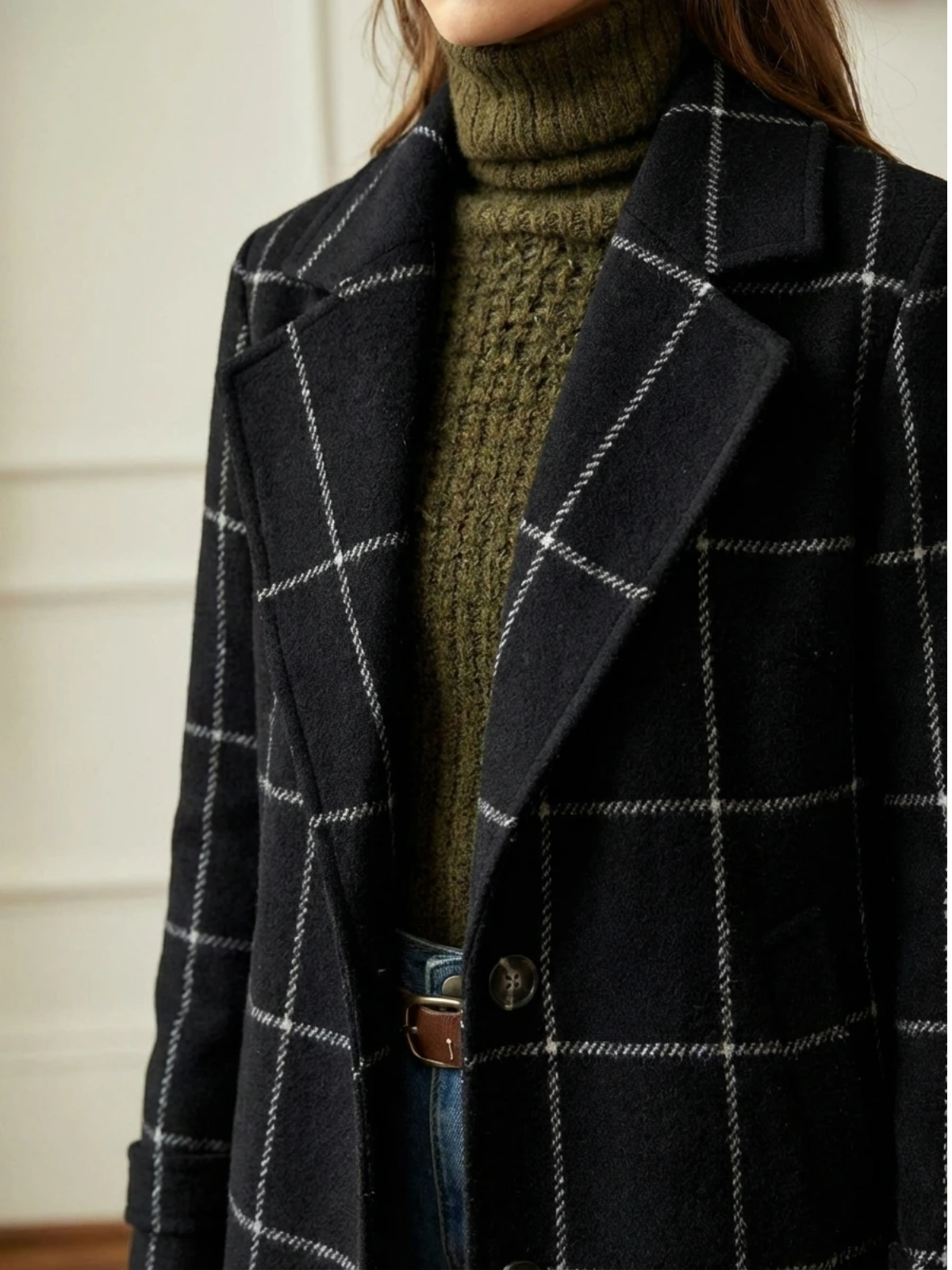 Elowen | Check Wool-Blend Long Coat