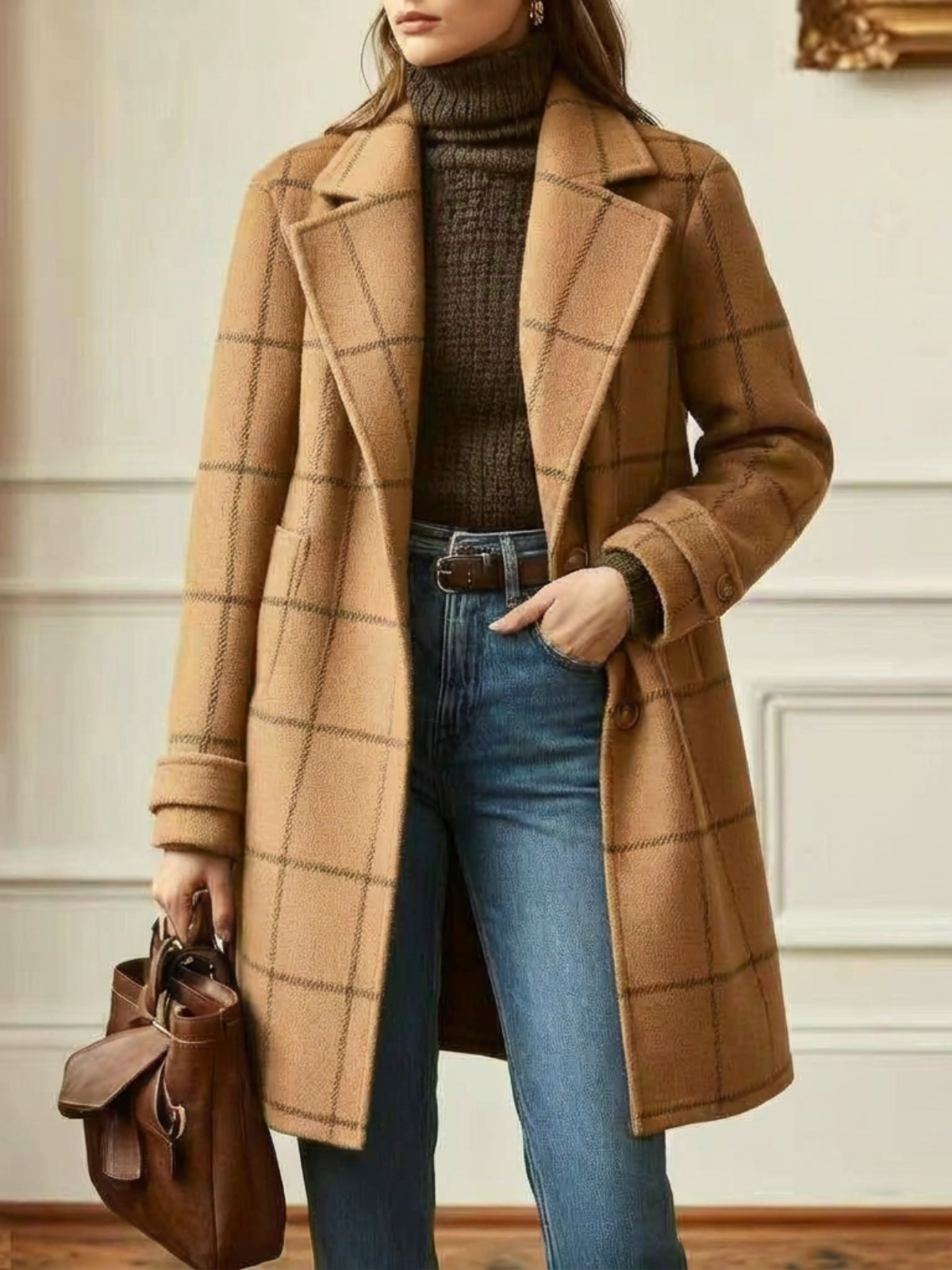 Elowen | Check Wool-Blend Long Coat
