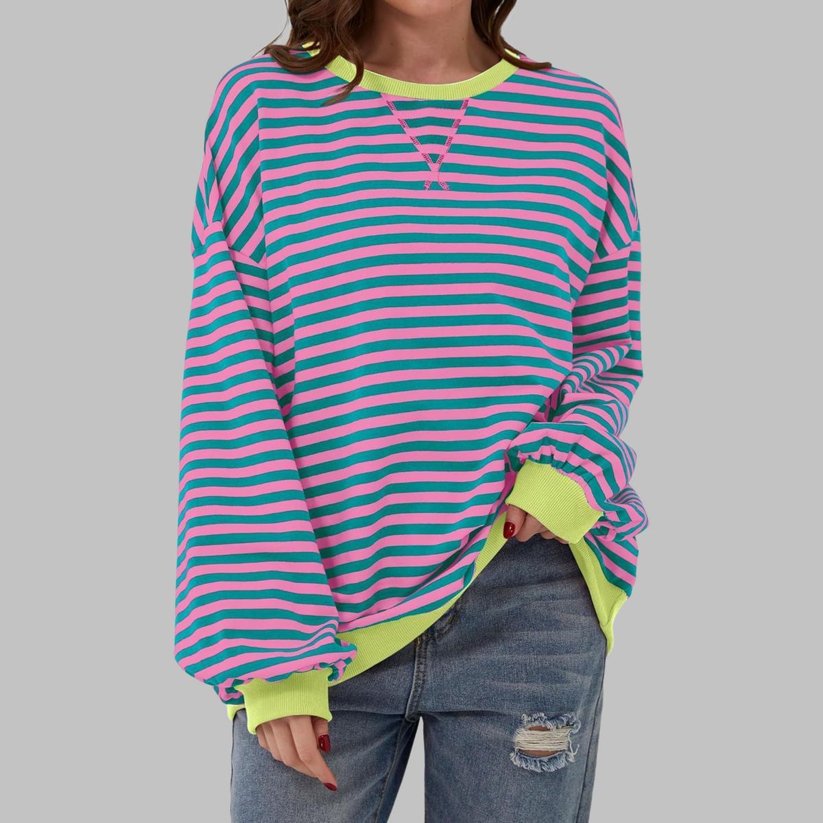 Belleford | Striped Long-Sleeve Crew Neck Sweatshirt