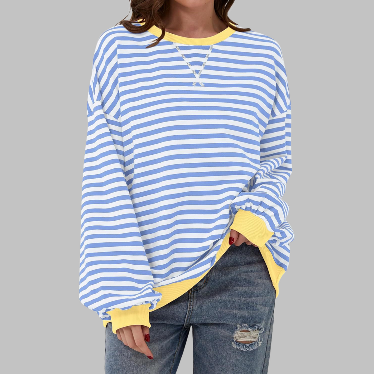 Belleford | Striped Long-Sleeve Crew Neck Sweatshirt
