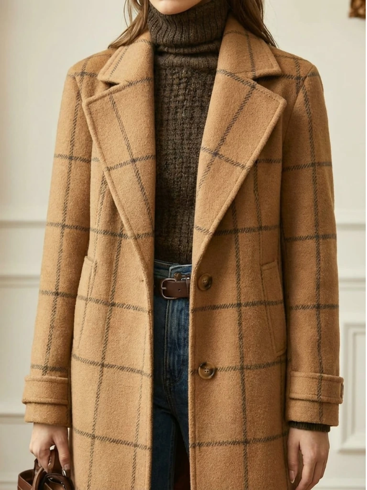 Elowen | Check Wool-Blend Long Coat