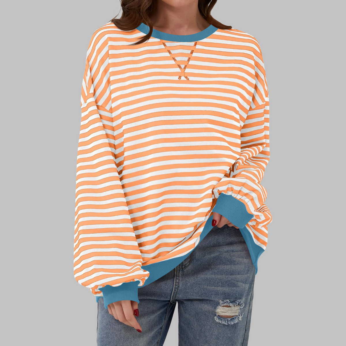Belleford | Striped Long-Sleeve Crew Neck Sweatshirt