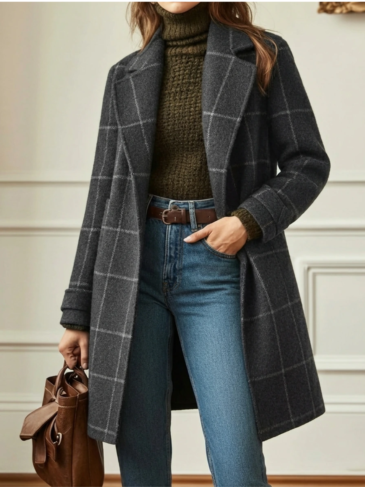 Elowen | Check Wool-Blend Long Coat