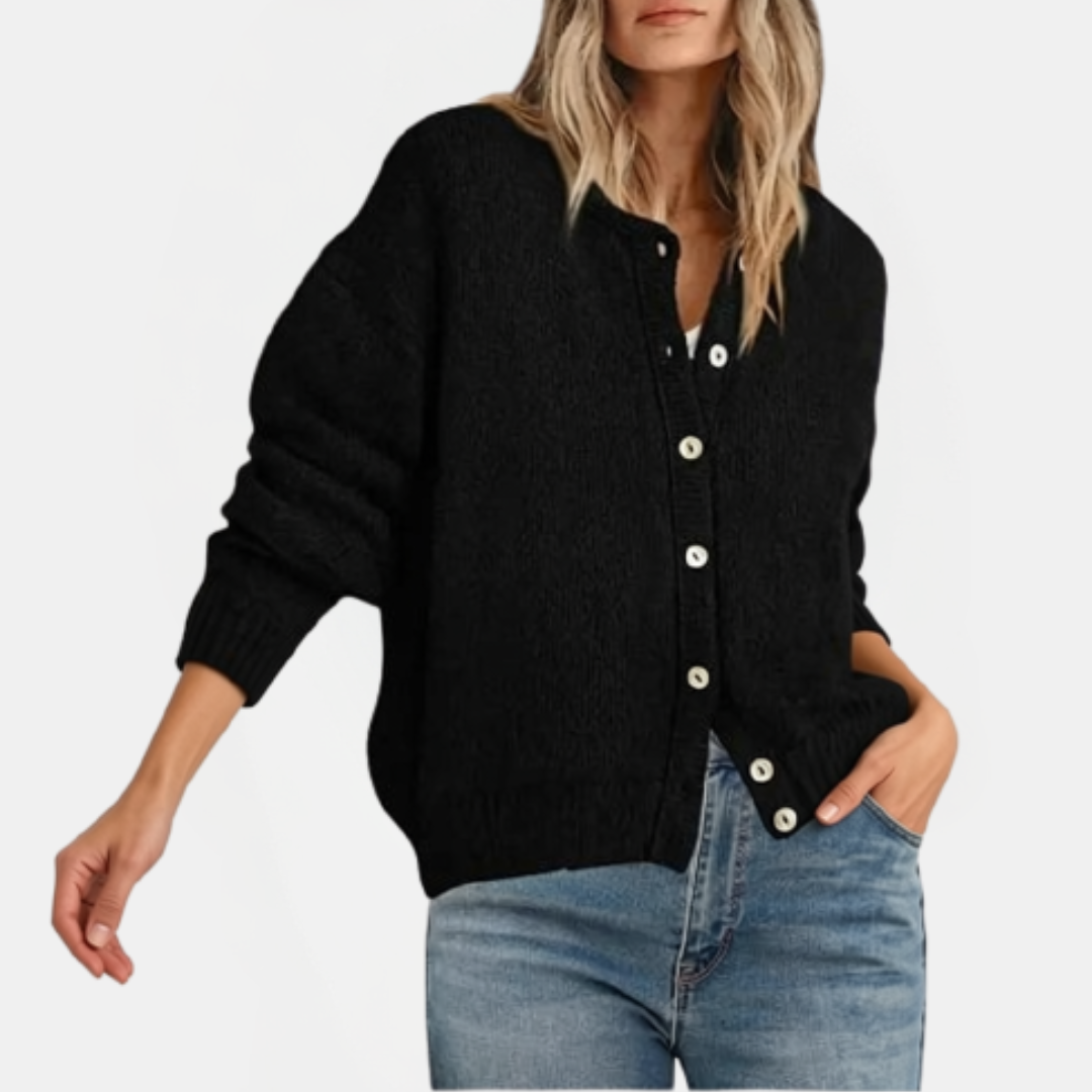 Women's Button-Front Crew Neck Cardigan, Relaxed Fit