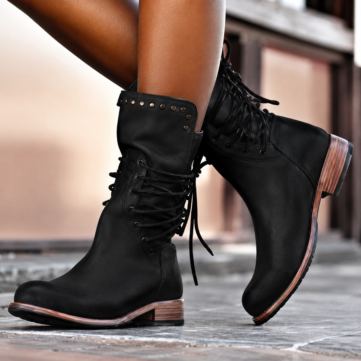 Nova | Cross-Lace Biker Boots with Fleece Lining