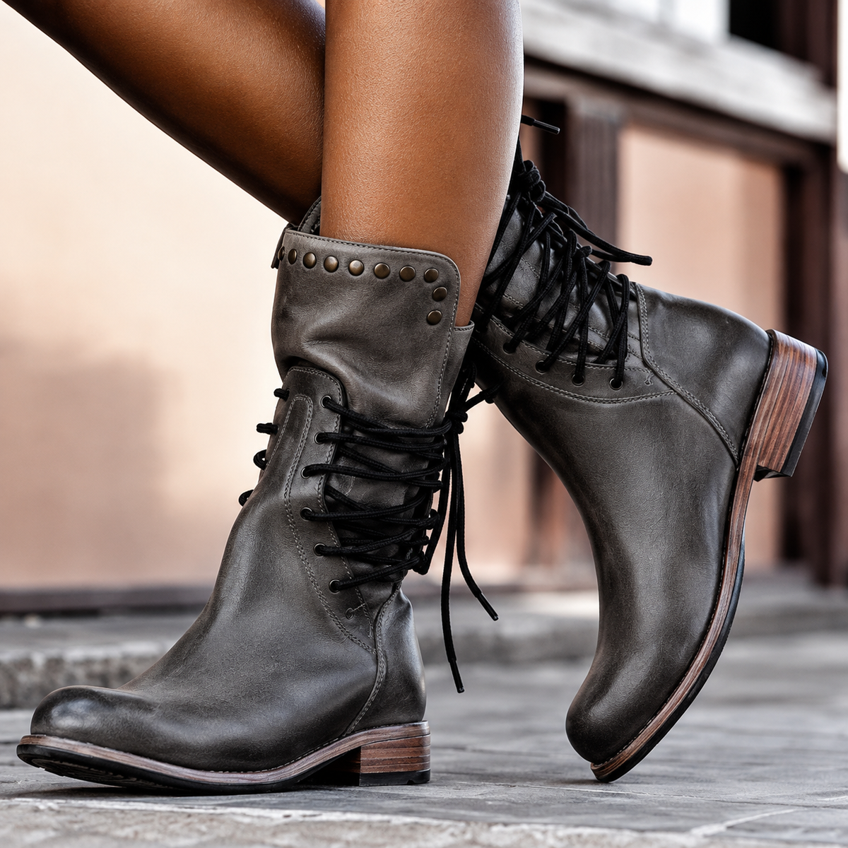 Nova | Cross-Lace Biker Boots with Fleece Lining
