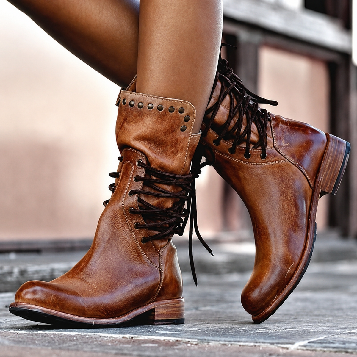 Nova | Cross-Lace Biker Boots with Fleece Lining