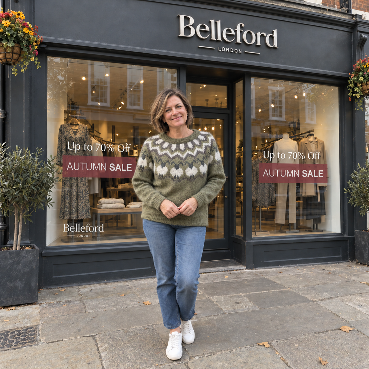 Olive Cotton Jumper with Sheep Pattern