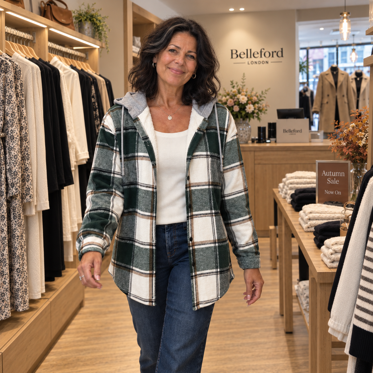 Women's Hooded Button Front Plaid Shacket Jacket