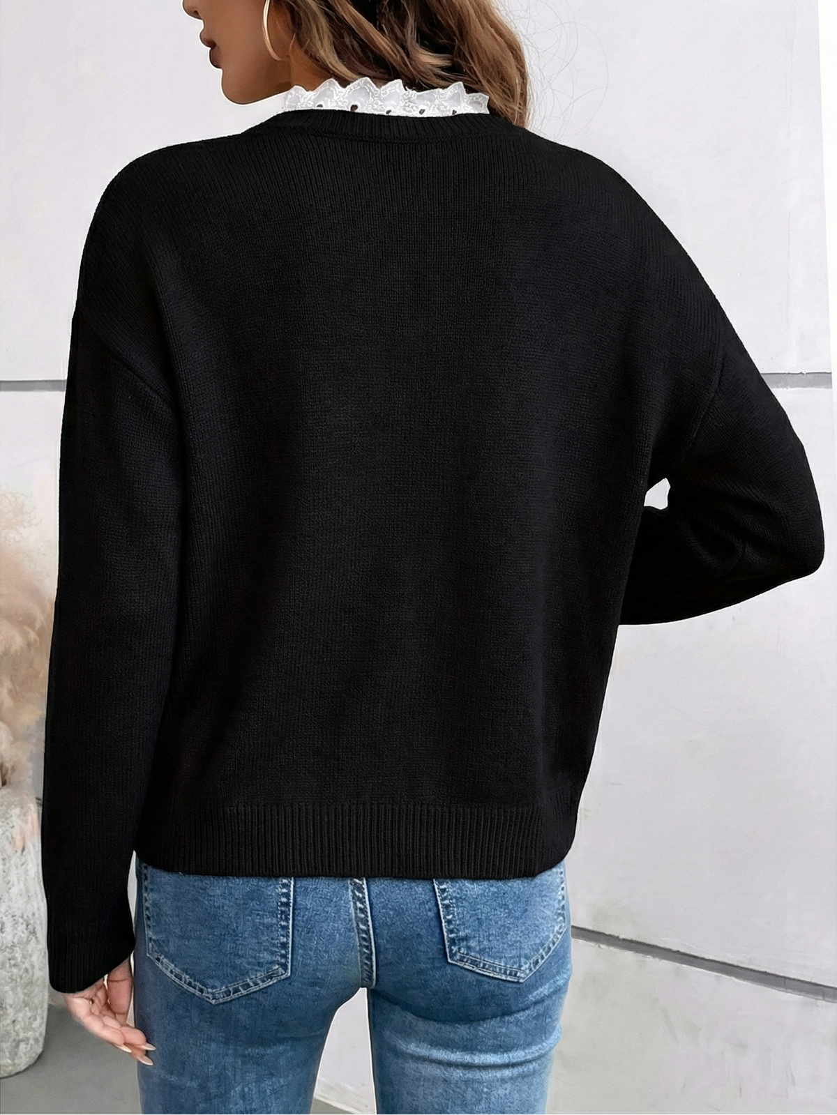 Céline | Lace Collar Jumper with Cashmere Feel