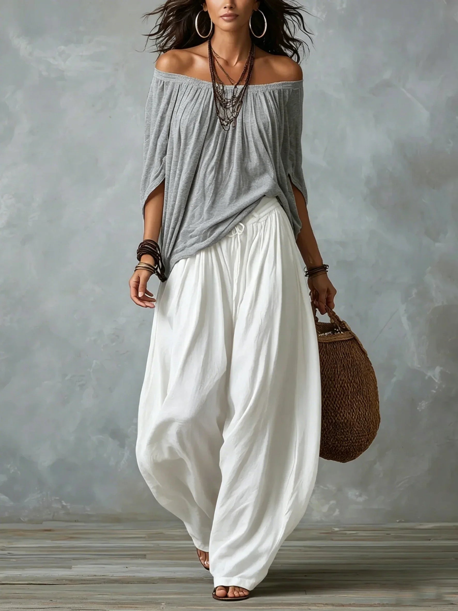 Off-Shoulder Top & Lantern Trousers Set