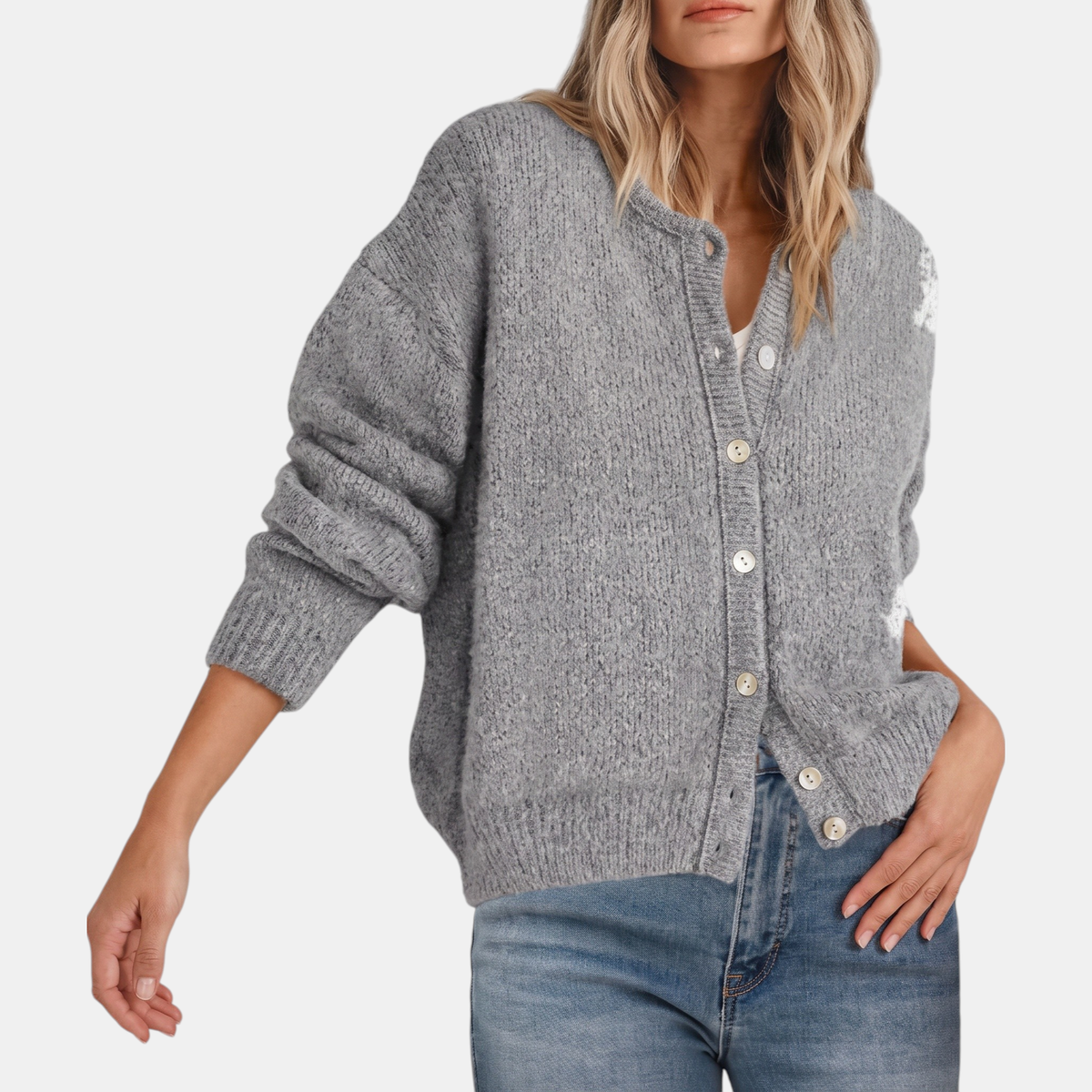 Women's Button-Front Crew Neck Cardigan, Relaxed Fit