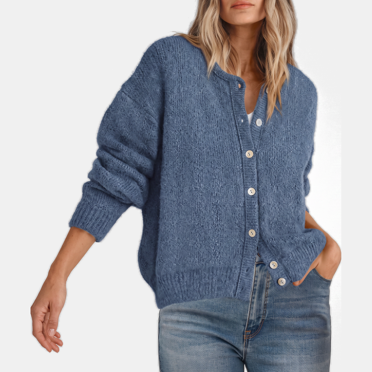 Women's Button-Front Crew Neck Cardigan, Relaxed Fit