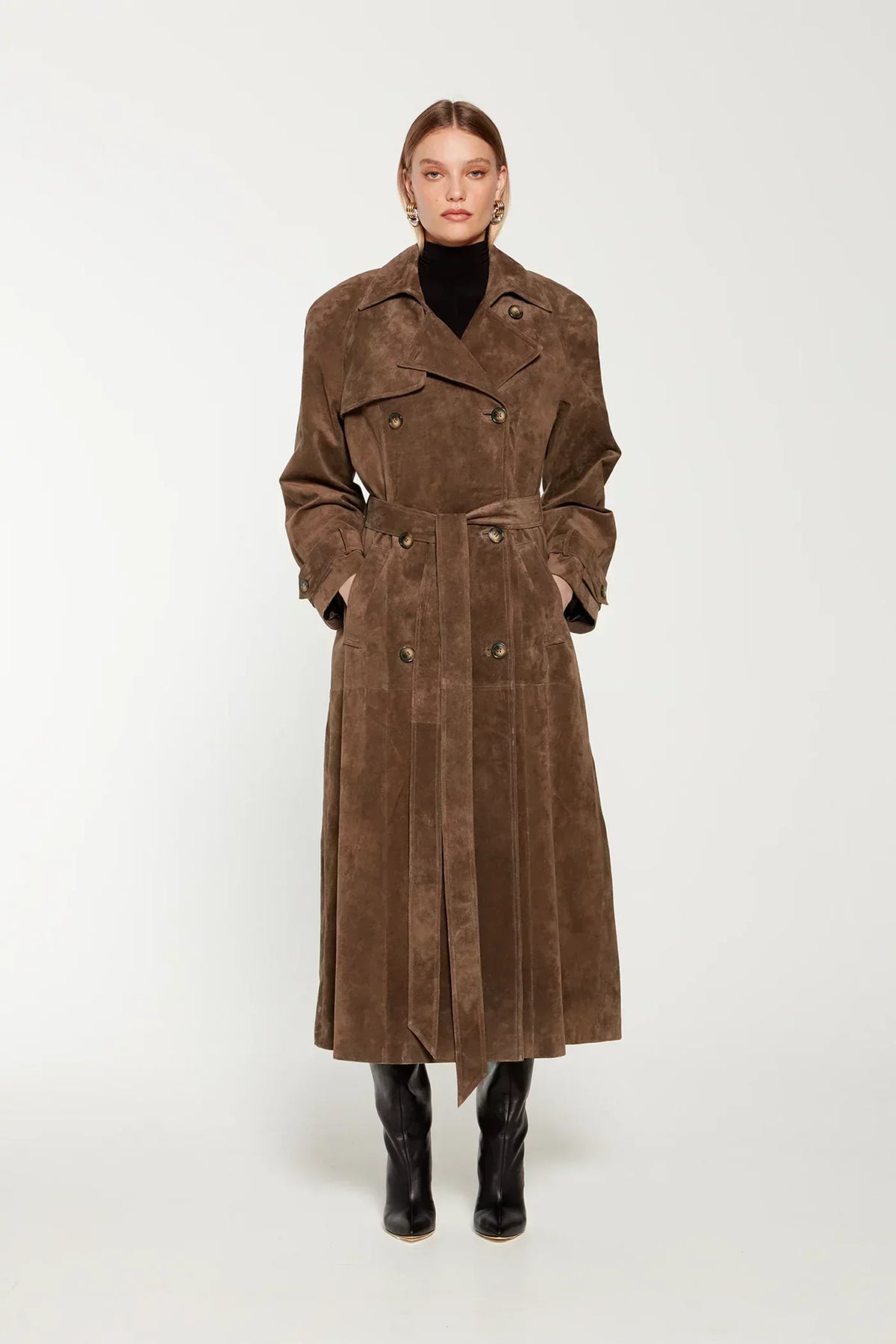 Belleford | Elegant Long Suede-Effect Trench Coat