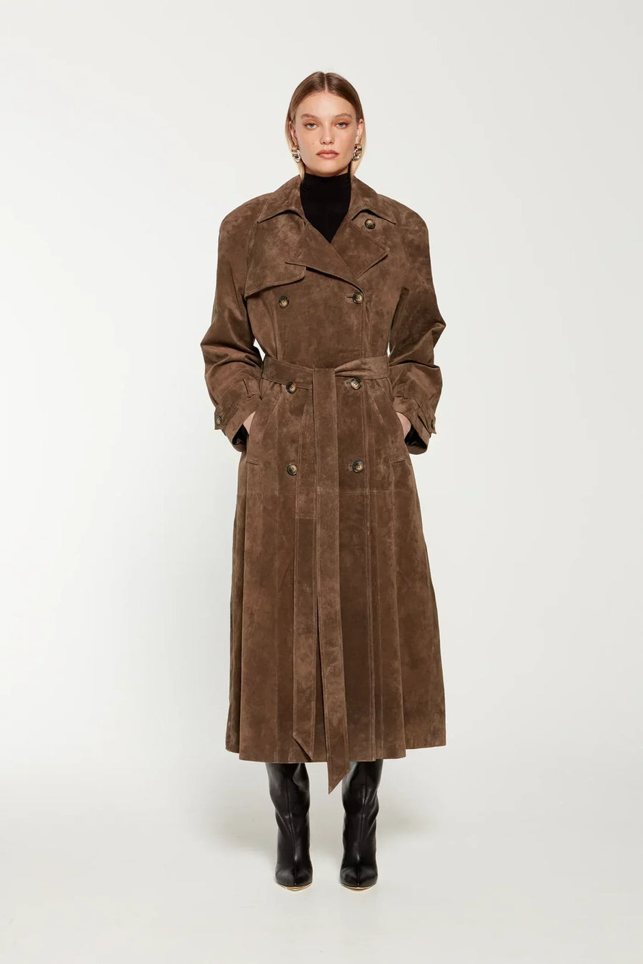 Belleford | Elegant Long Suede-Effect Trench Coat