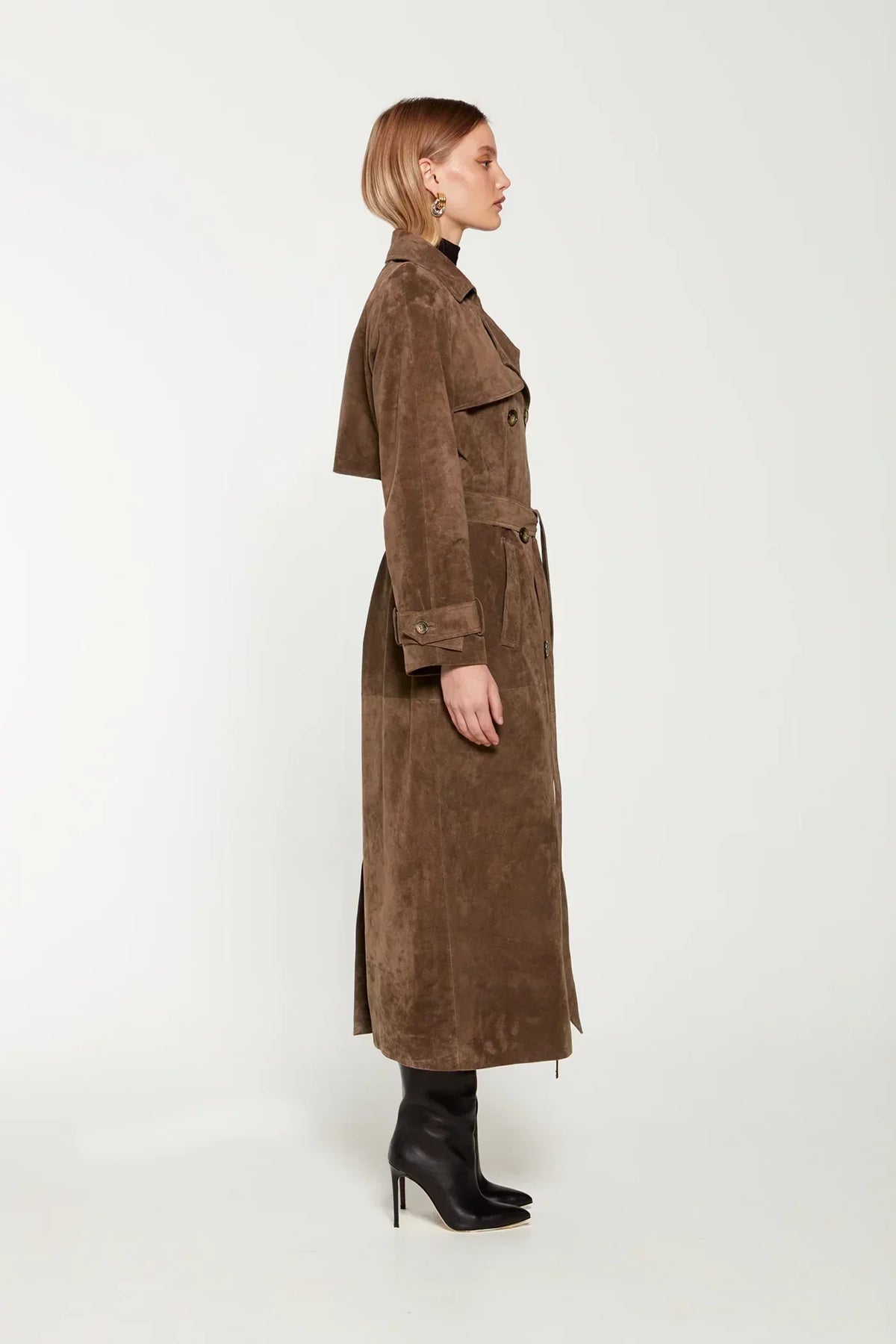 Belleford | Elegant Long Suede-Effect Trench Coat