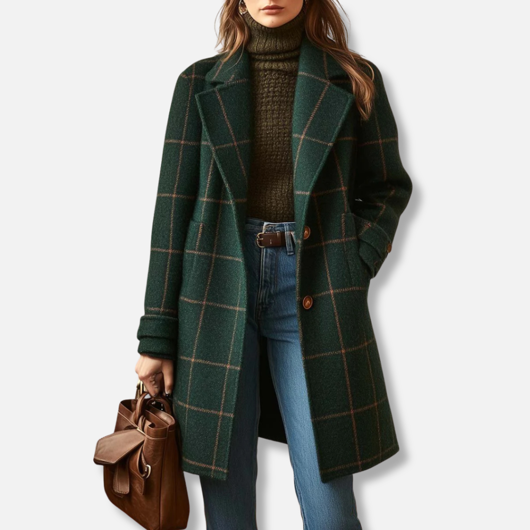 Elowen | Check Wool-Blend Long Coat