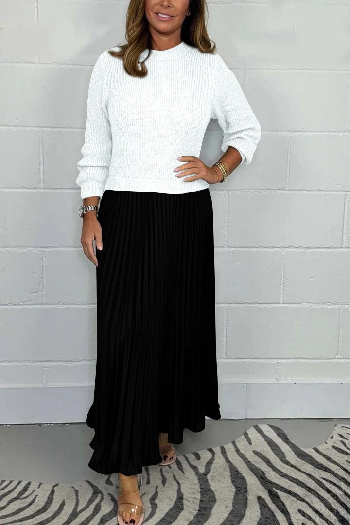 Camilla™ | Elegant Maxi Dress with Knitted Bodice and Pleated Skirt