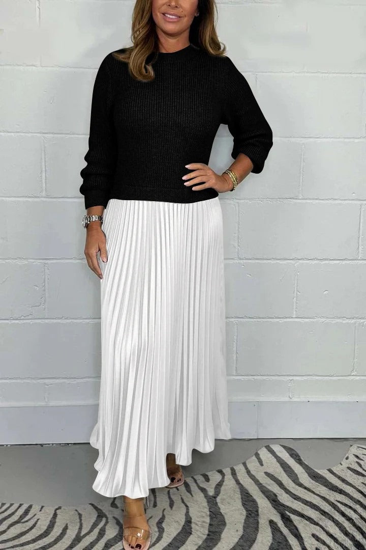 Camilla™ | Elegant Maxi Dress with Knitted Bodice and Pleated Skirt