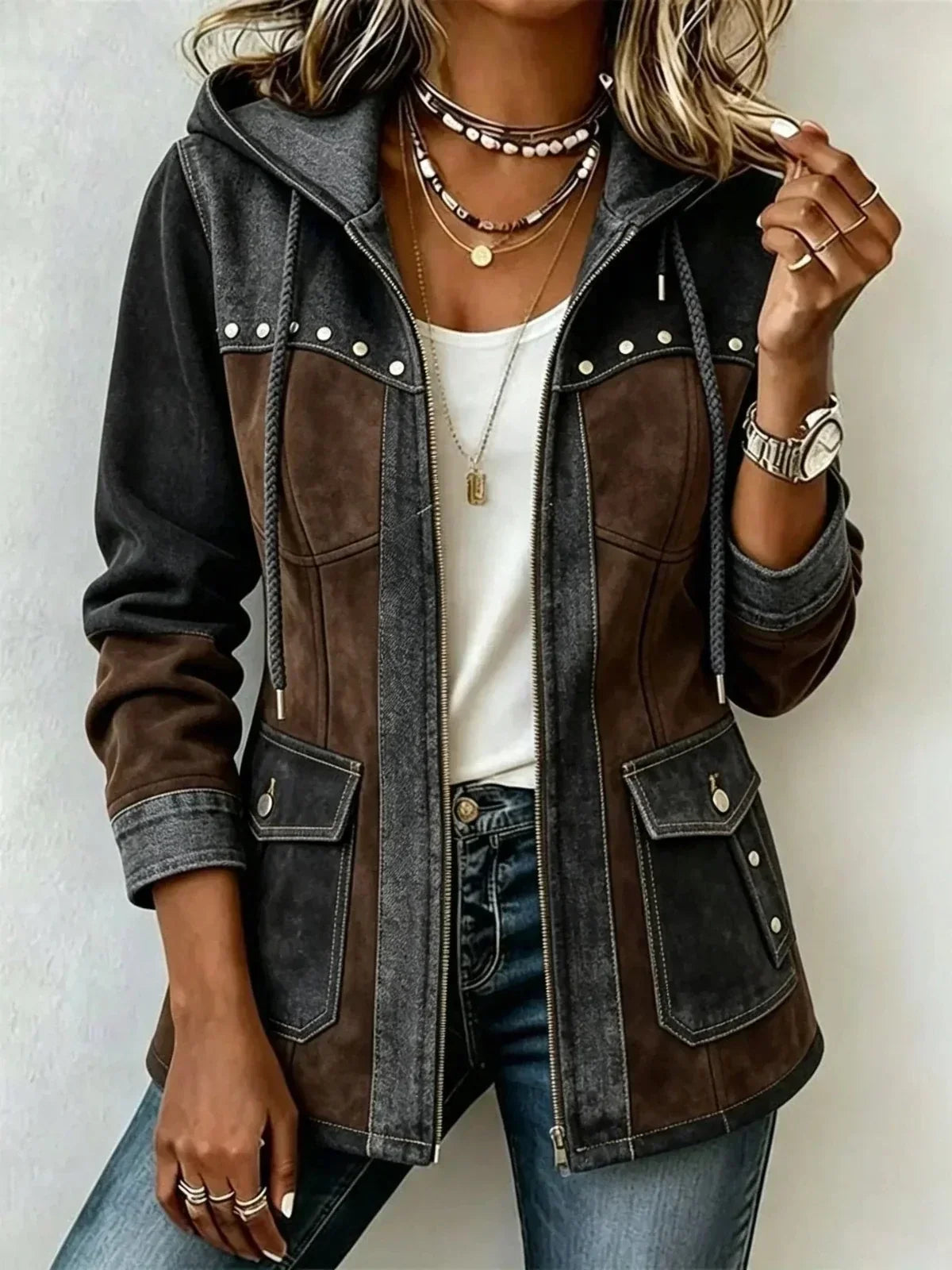 Nicole™ | Two-Fabric Hooded Jacket