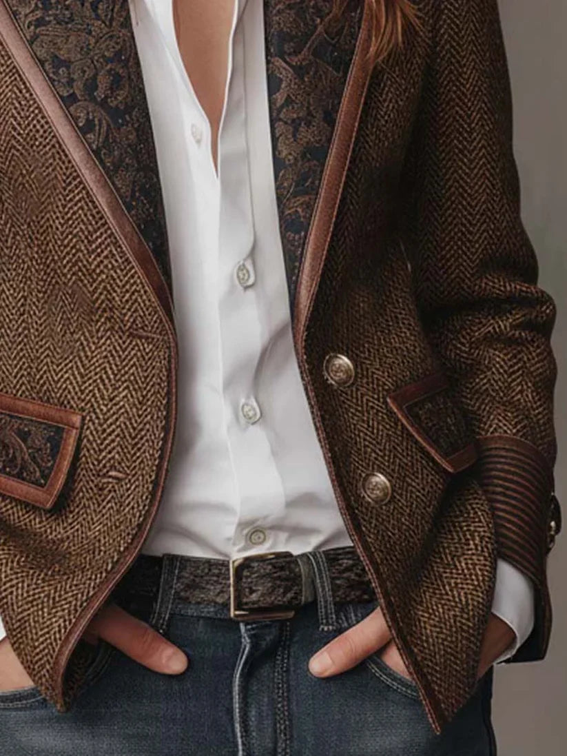 Vivien | Herringbone Printed Panel Blazer