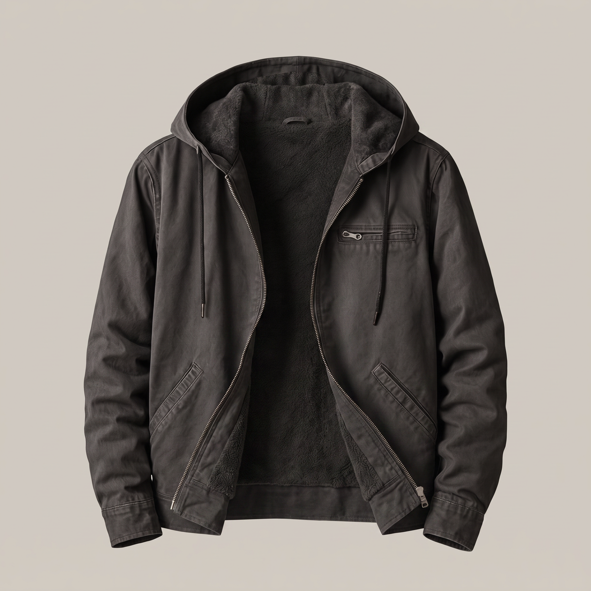 Jack | Lined Canvas Jacket with Sherpa Hood