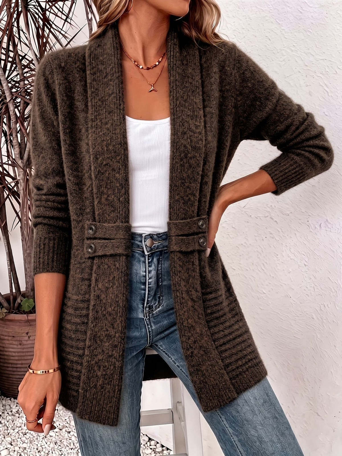 Cynthia | Cosy Ribbed Button-Tab Cardigan