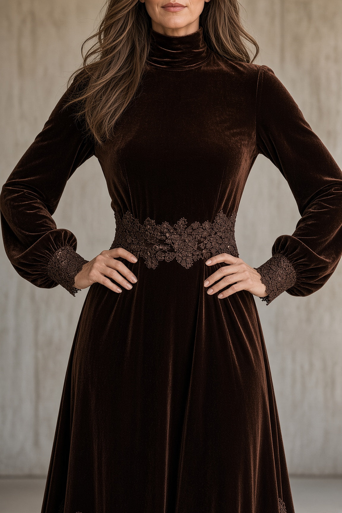Monica™ | Velvet and Lace Maxi Dress