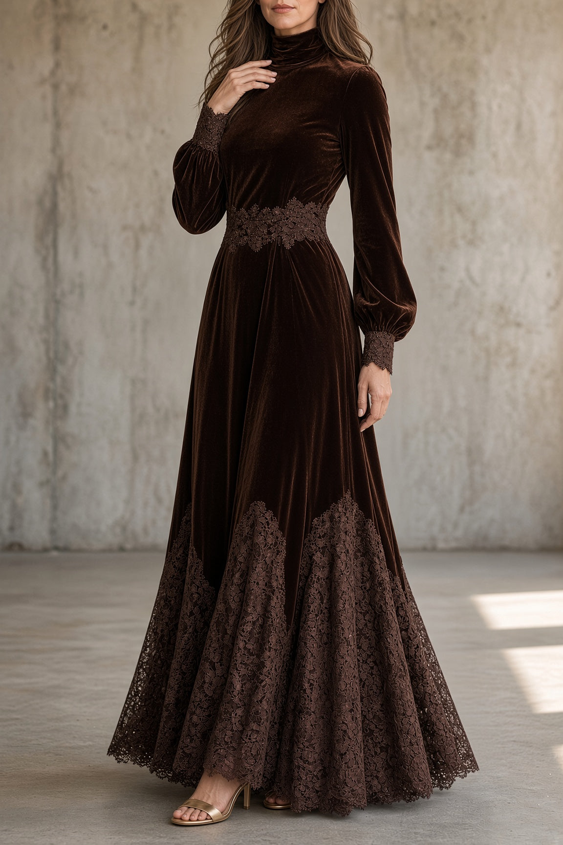 Monica™ | Velvet and Lace Maxi Dress