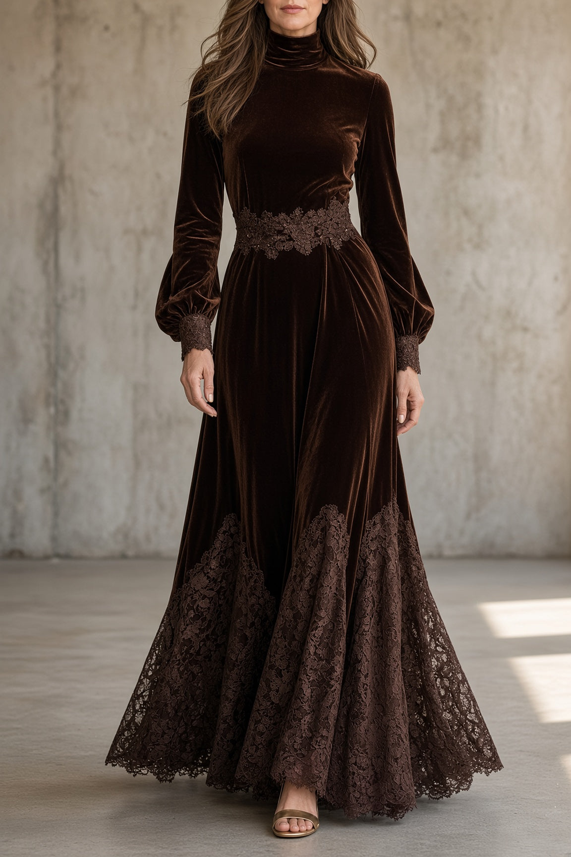Monica™ | Velvet and Lace Maxi Dress
