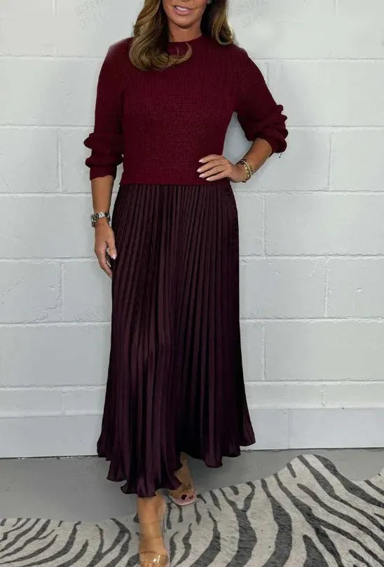 Camilla™ | Elegant Maxi Dress with Knitted Bodice and Pleated Skirt