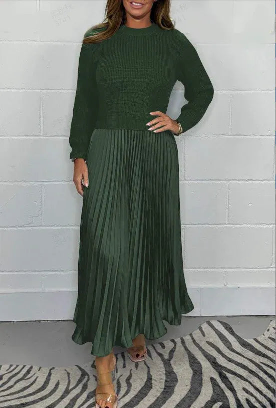 Camilla™ | Elegant Maxi Dress with Knitted Bodice and Pleated Skirt