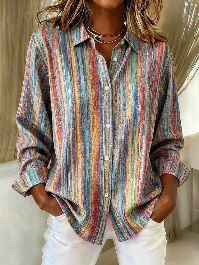 Harlowe™ | Vintage Multicoloured Striped Button Blouse