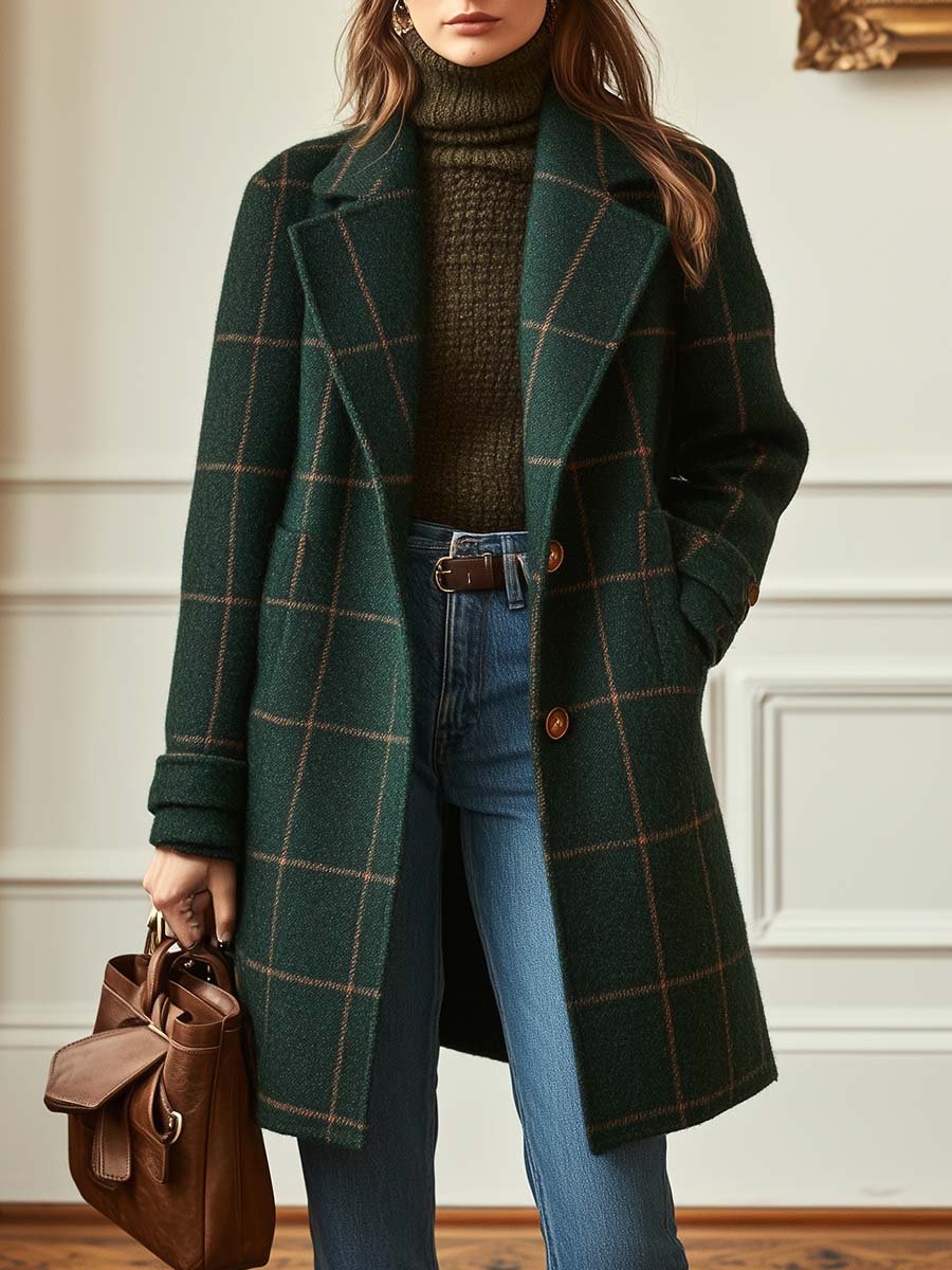 Elowen | Check Wool-Blend Long Coat