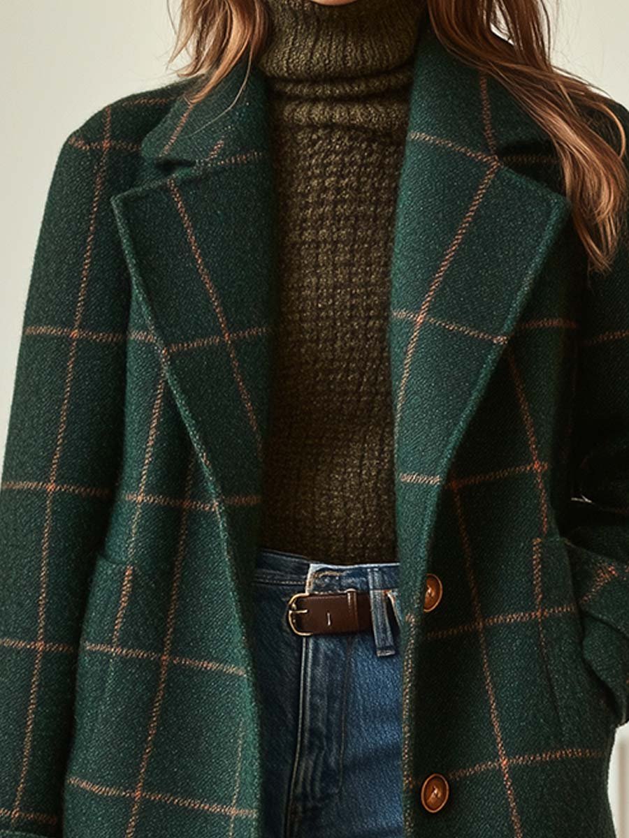 Elowen | Check Wool-Blend Long Coat