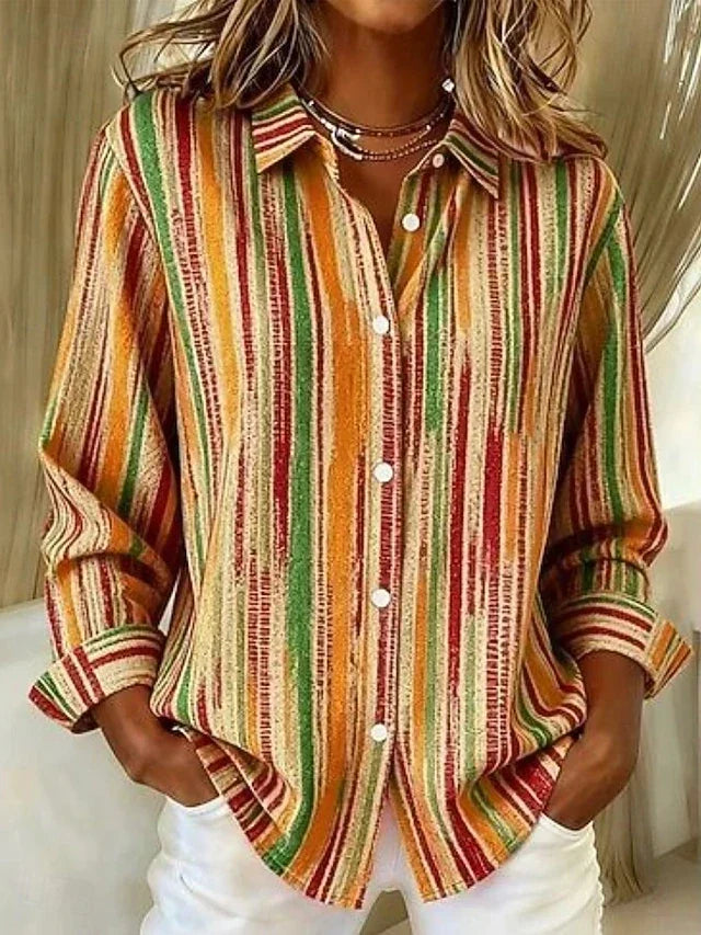 Harlowe™ | Vintage Multicoloured Striped Button Blouse