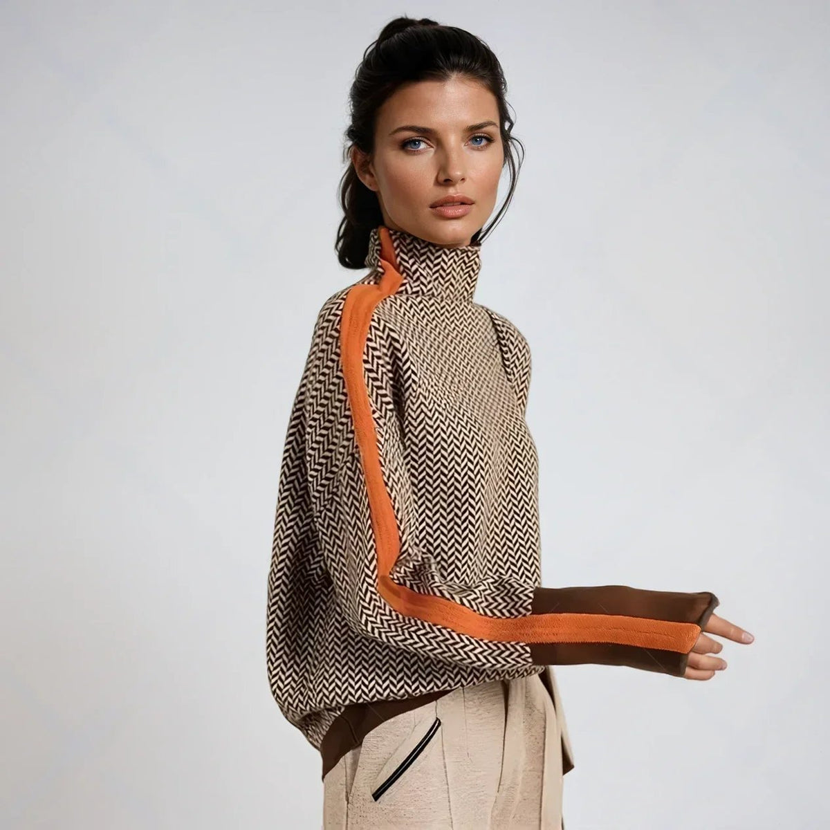 Erica™ | Chevron Roll Neck Jumper with Contrast Stripe